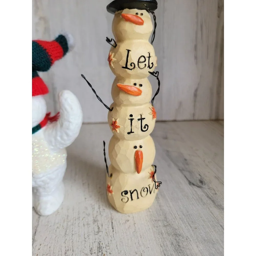Let‎ it snow Snowman set figure glitter vintage home decor xmas